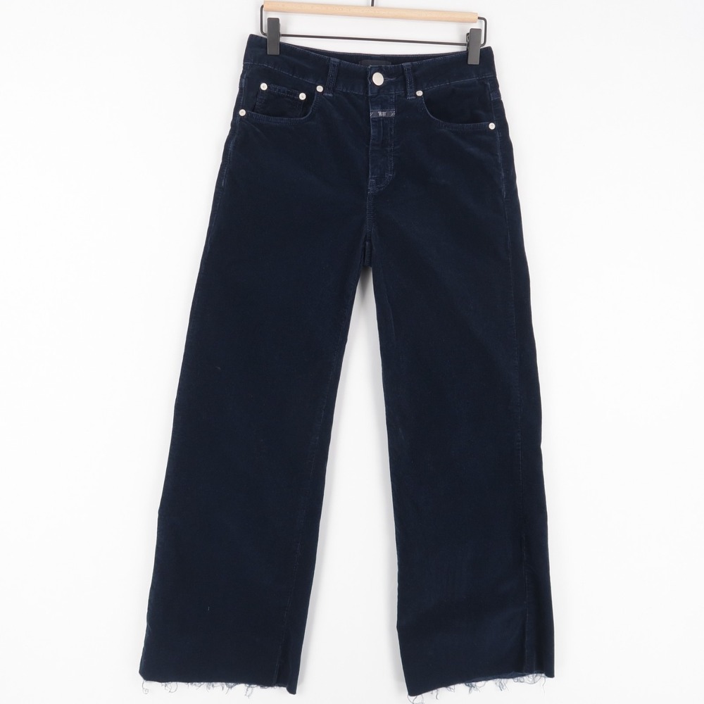 Closed Glow Wide Pants Womens 27 Navy Blue Corduroy Raw Hem Stretch High Rise